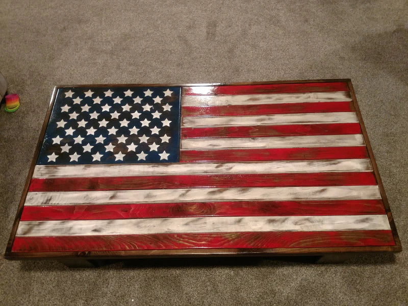 Rustic American Flag Gun Storage Coffee Table