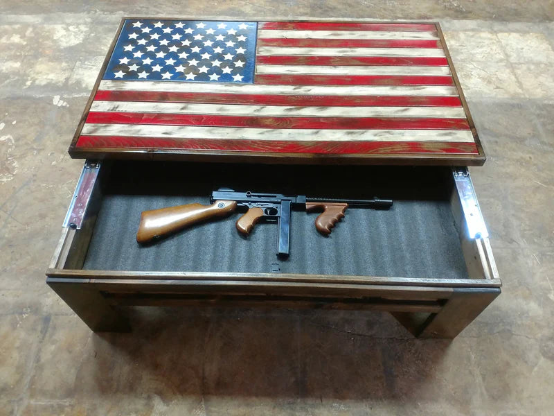 Rustic American Flag Gun Storage Coffee Table
