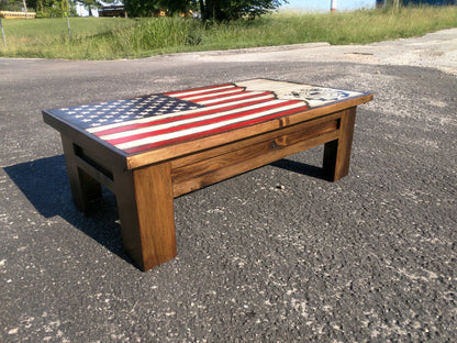 Rustic American Flag Gun Storage Coffee Table